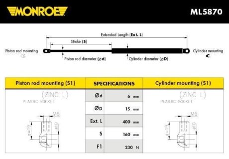 Демпфер дверей капота MONROE ML5870