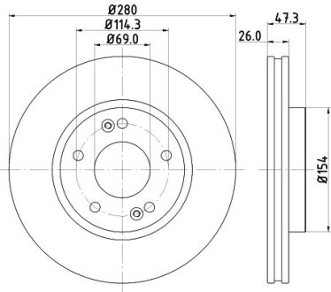 Диск гальмівний передний Hyundai i30, Tucson/Kia Carens, Ceed, Cerato 1.6, 2.0 (10-) NISSHINBO ND6037K