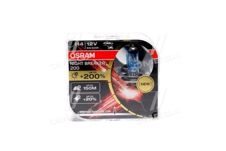 Автолампа Night Breaker 200 H4 P43t 55 W прозрачно-голубая OSRAM 64193NB200-HCB