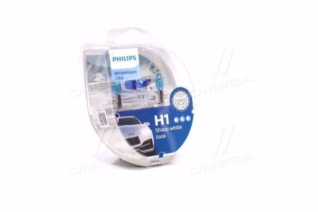 Автолампа H1/W5W SM 12V 55W P14,5s WhiteVision ultra +60% (3700K) (2 шт.+2 шт W5W у блістері) PHILIPS 12258WVUSM