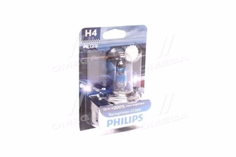 Автолампа H4 B1 12V60/55W P43t-38 RacingVision GT200 +200% (1 шт. в блістері) PHILIPS 12342RGTB1