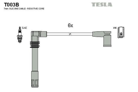 Провода высоковольтные (к-кт) AUDI A6 (C5) 2.4, 2.8i BLATNA TESLA T003B