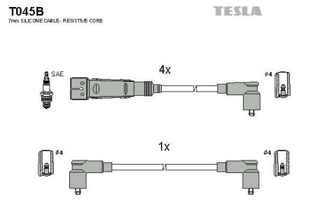 Дроти високовольтні, комплект Seat Inca 1.6 (97-00),Vw Caddy ii 1.6 (95-00) BLATNA TESLA T045B