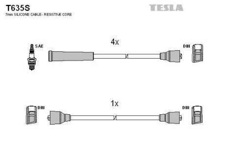 Провода свечные 412/ 2140 (силикон) TESLA T635S