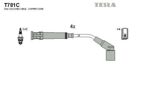 Комплект кабелiв запалювання TESLA T781C