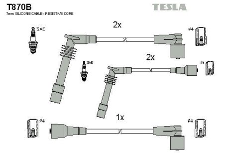 Дроти високовольтні, комплект Opel Vectra b 1.6 (95-03),Opel Vectra b 1.6 (95-02) BLATNA TESLA T870B