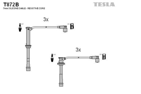 Комплект кабелiв запалювання TESLA T872B