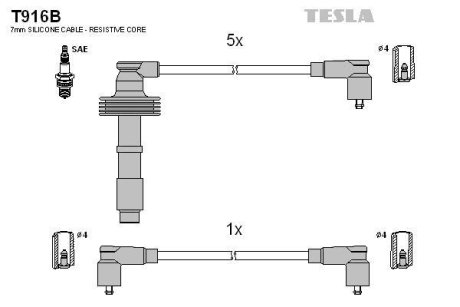 Комплект кабелiв запалювання TESLA T916B