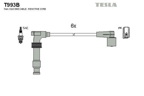 Комплект кабелiв запалювання TESLA T993B